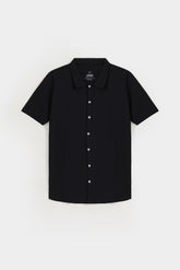 Cotton Pique Soft Collar Shirt - Raven Black