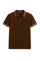 Cotton Waffle Knit Tipping Polo - British Tan