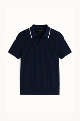 Cotton Cable Knit Polo - Royal Navy