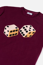 Cotton Dice Print T Shirt - Wine