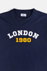 Cotton London Print T Shirt - Navy Blue