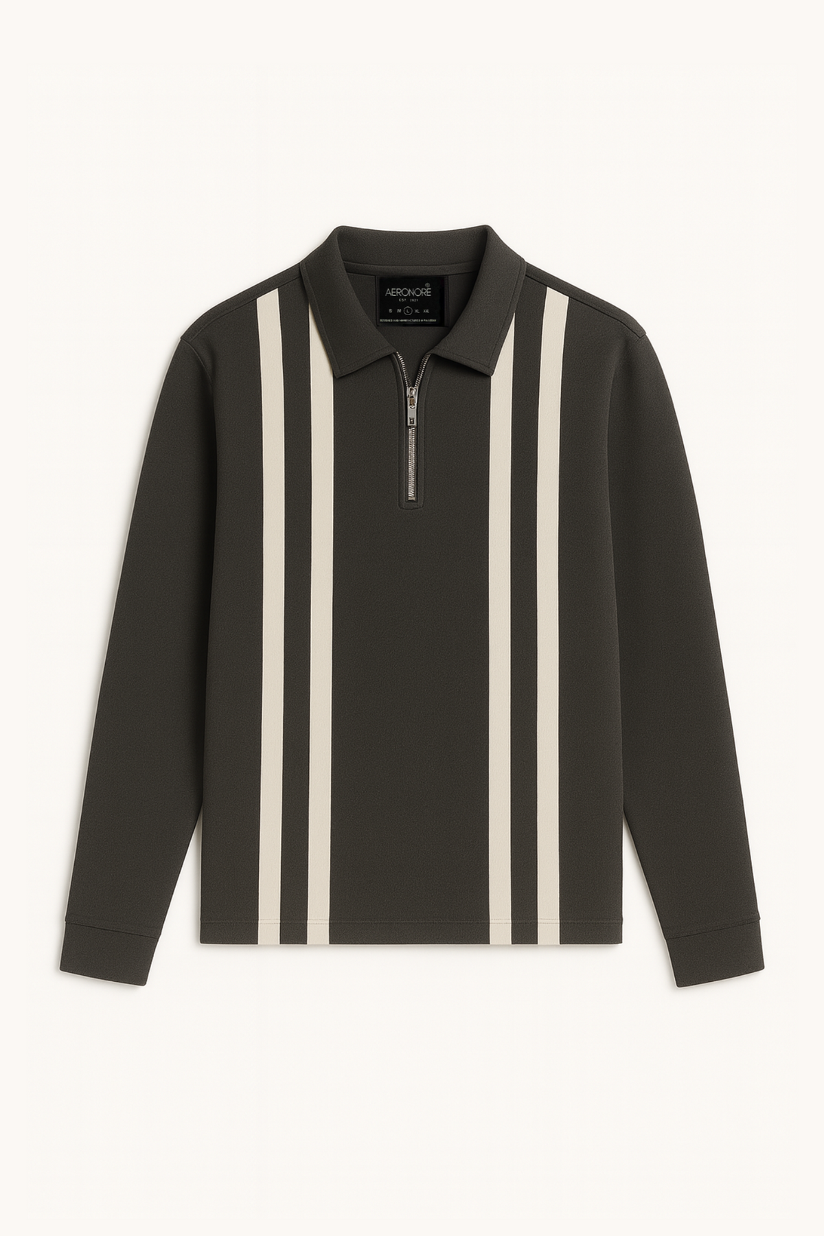 Cotton Panel Long Sleeve Polo - Iron