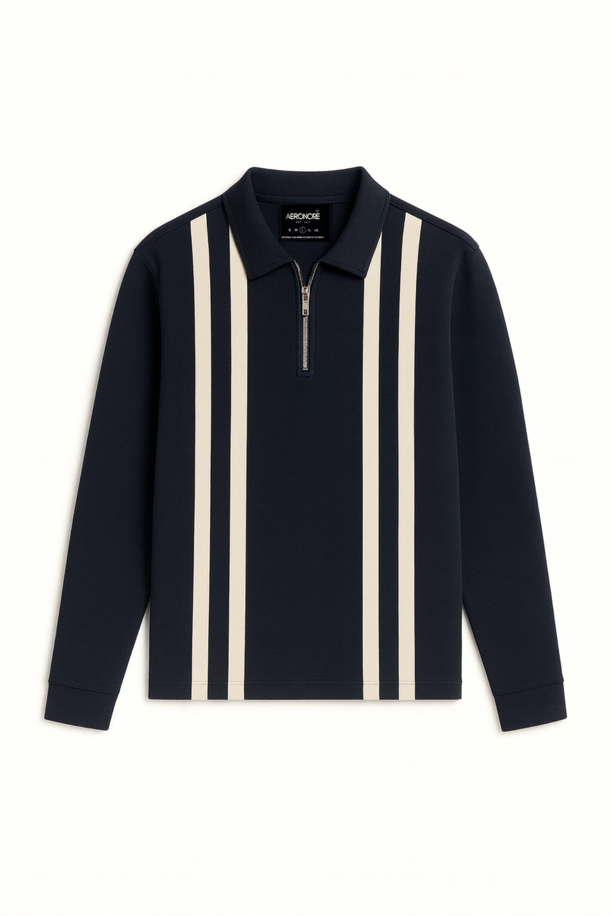 Cotton Panel Long Sleeve Polo - Admiral
