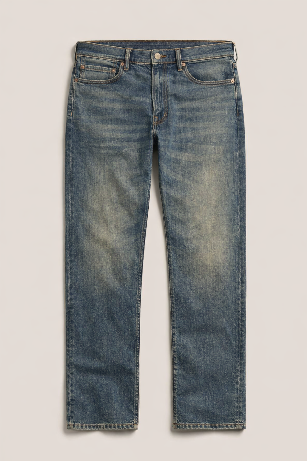 Straight-Fit Non-Stretch Jeans – Faded Mid Blue Wash