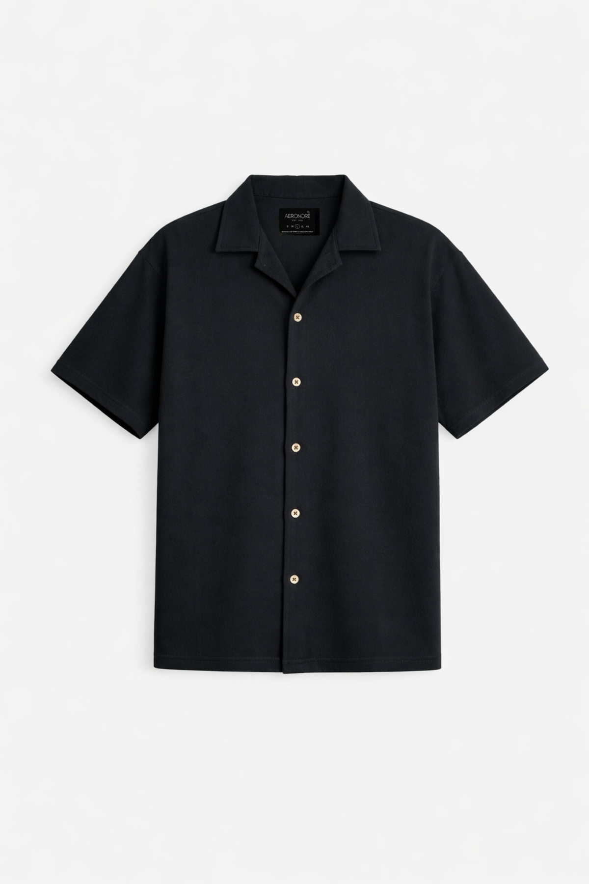 Cotton Pique Resort Collar Shirt - Carbon Black