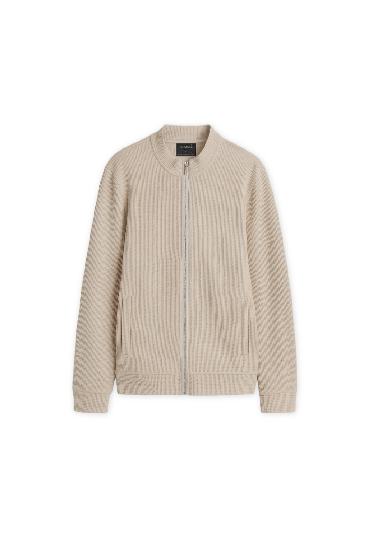 Relaxed Fit Waffle Knit Mock Neck Full Zipper - Desert Sand