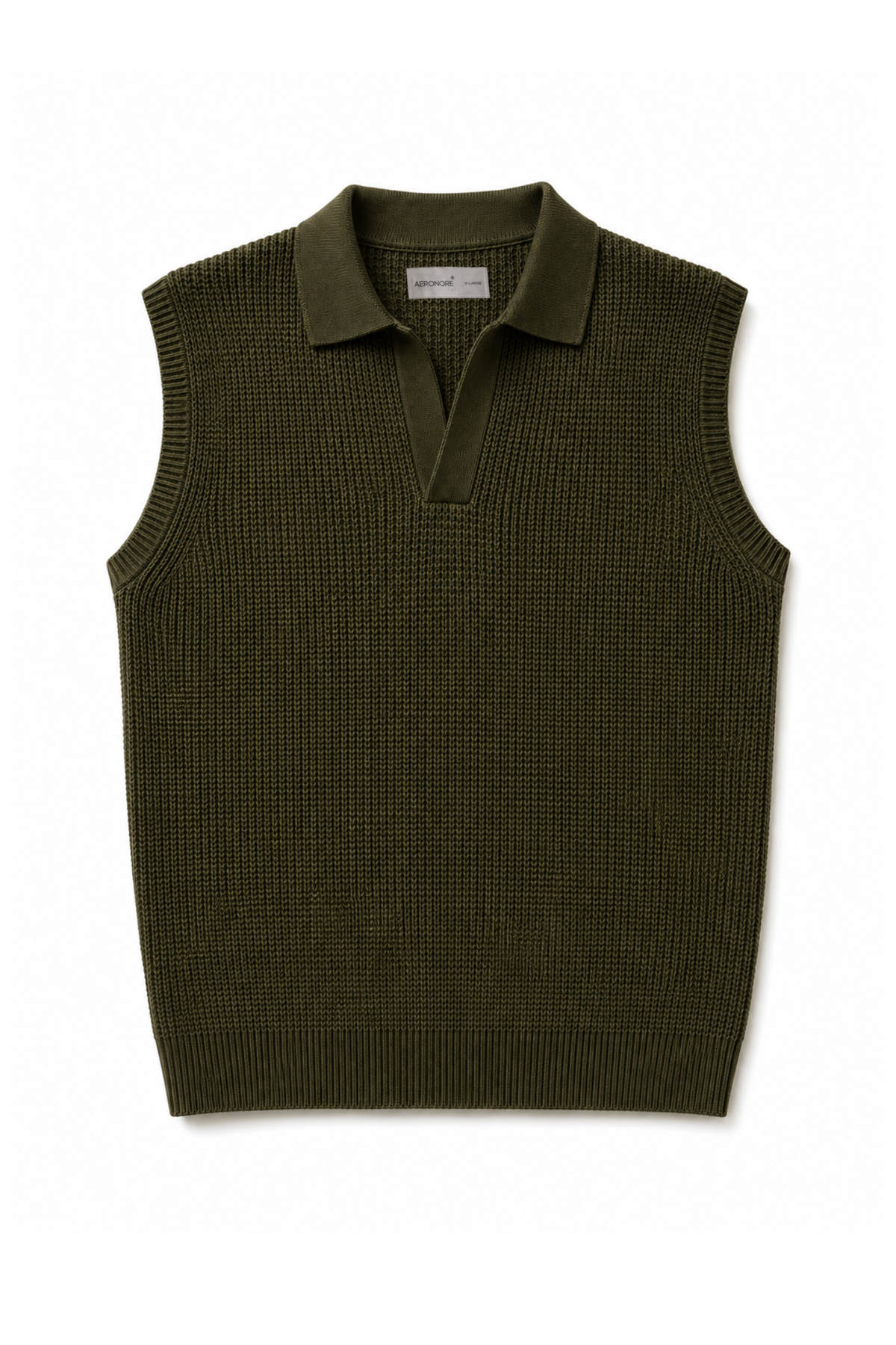 Wool Waffle Knit Sleeveless Polo Sweater - Olive