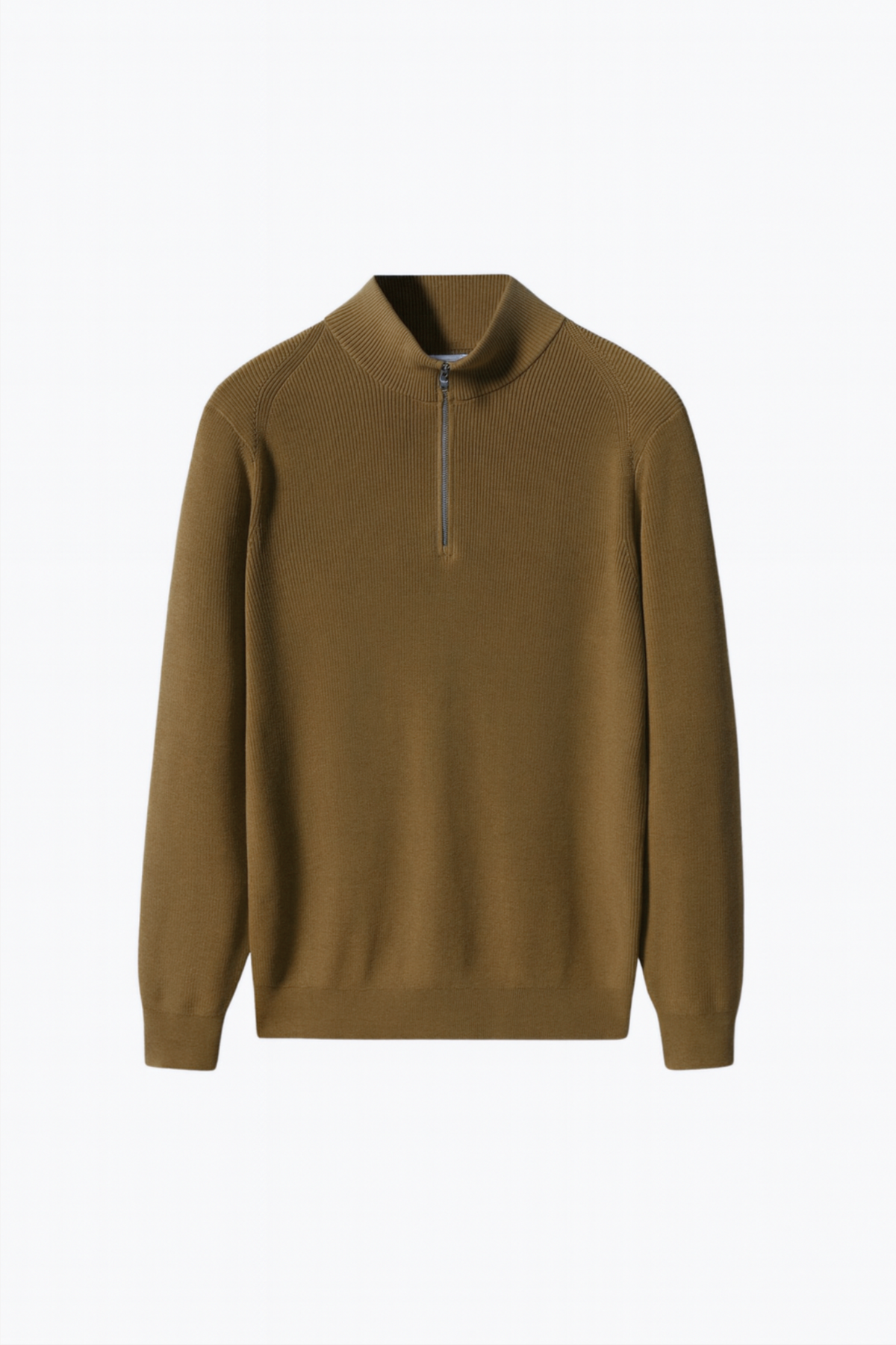 Oversized Rib Cotton Half Zip Sweater - Dark Oak