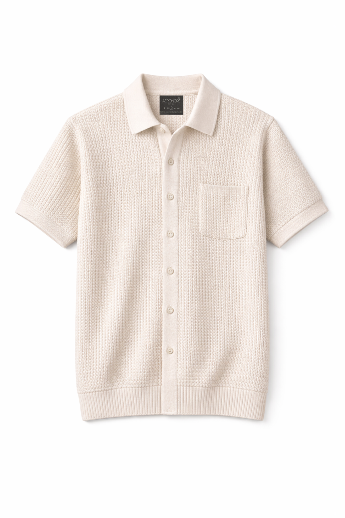 Cotton Mesh Knit Pocket Button Shirt – Ivory