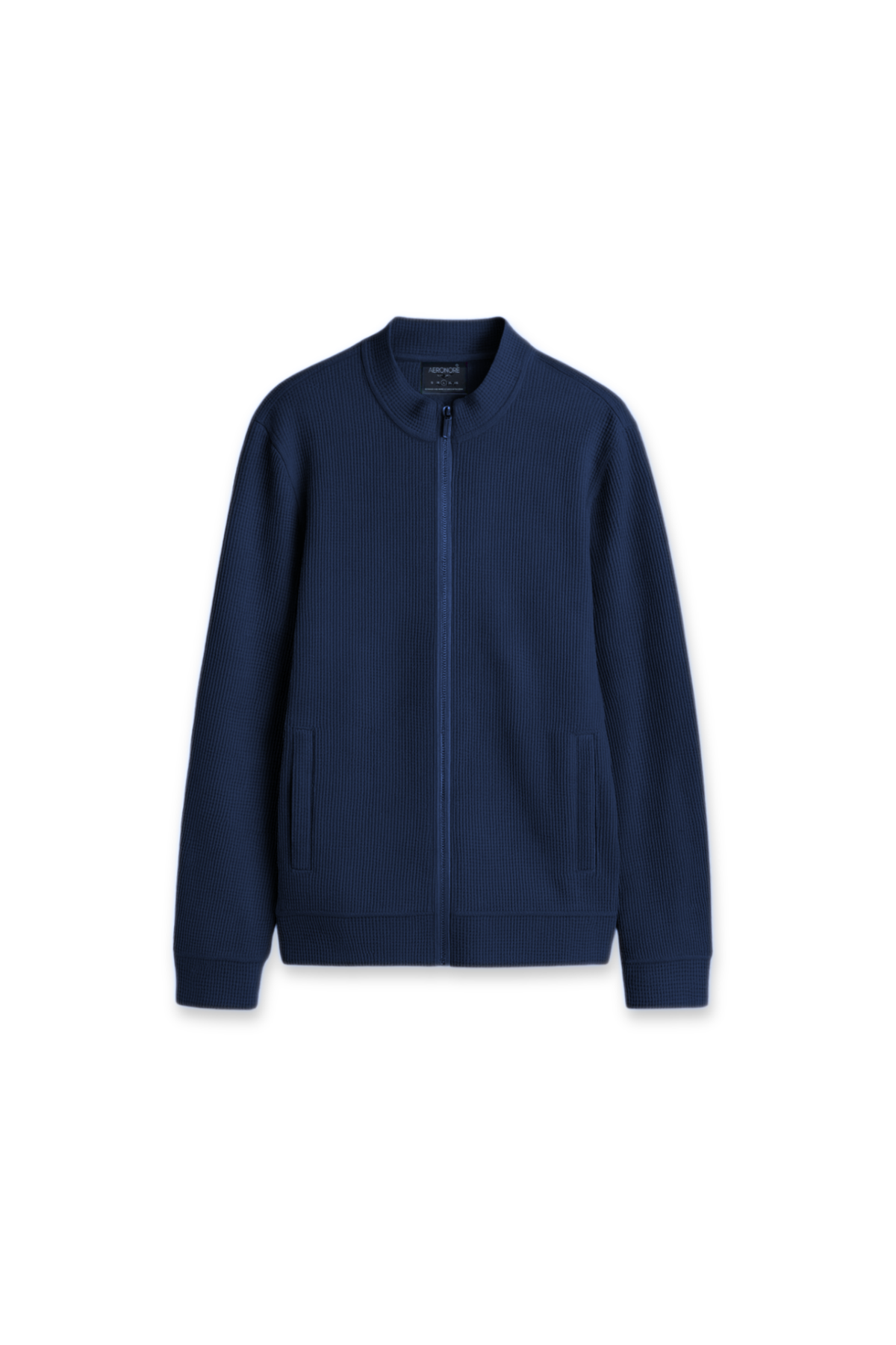Relaxed Fit Waffle Knit Mock Neck Full Zipper - Yale Blue