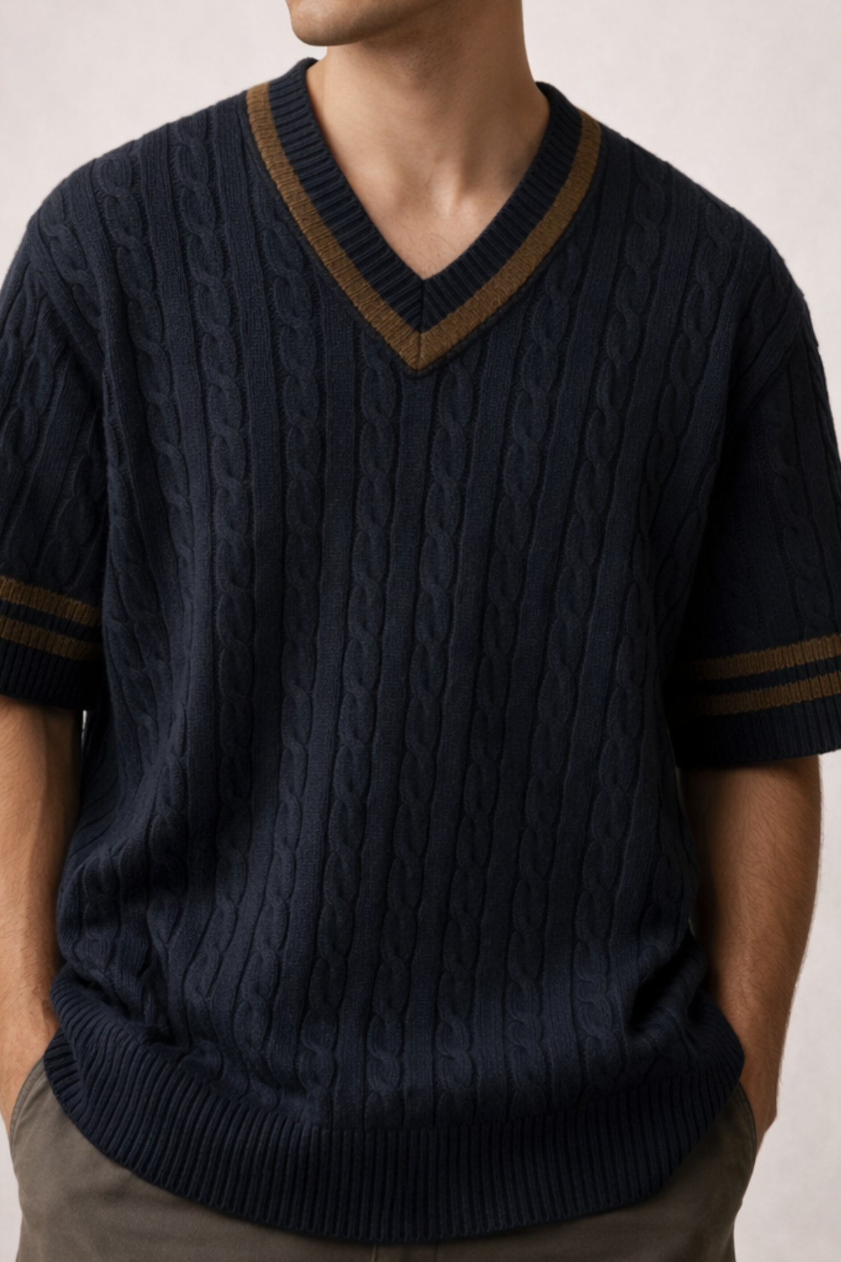 Cotton Cable Knit V-Neck Shirt – Eclipse