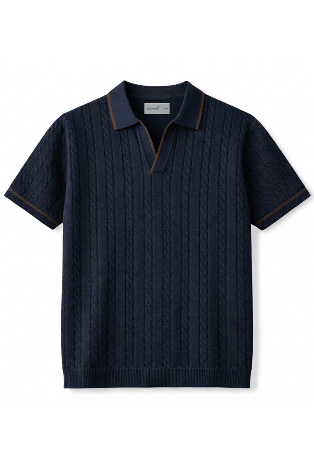 Cotton Cable Knit Polo - Midnight Blue