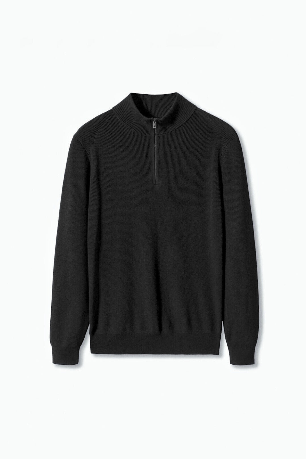Oversized Rib Cotton Half Zip Sweater - Raven