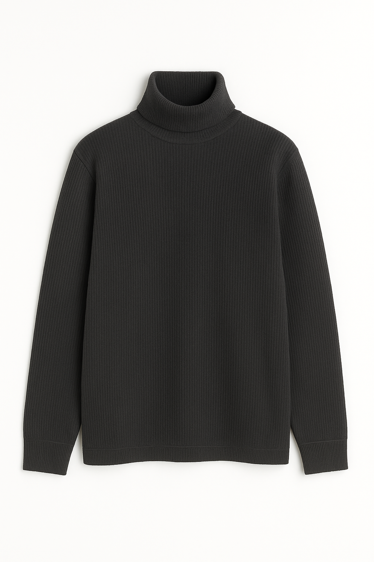 Rib Cotton Turtleneck - Charcoal