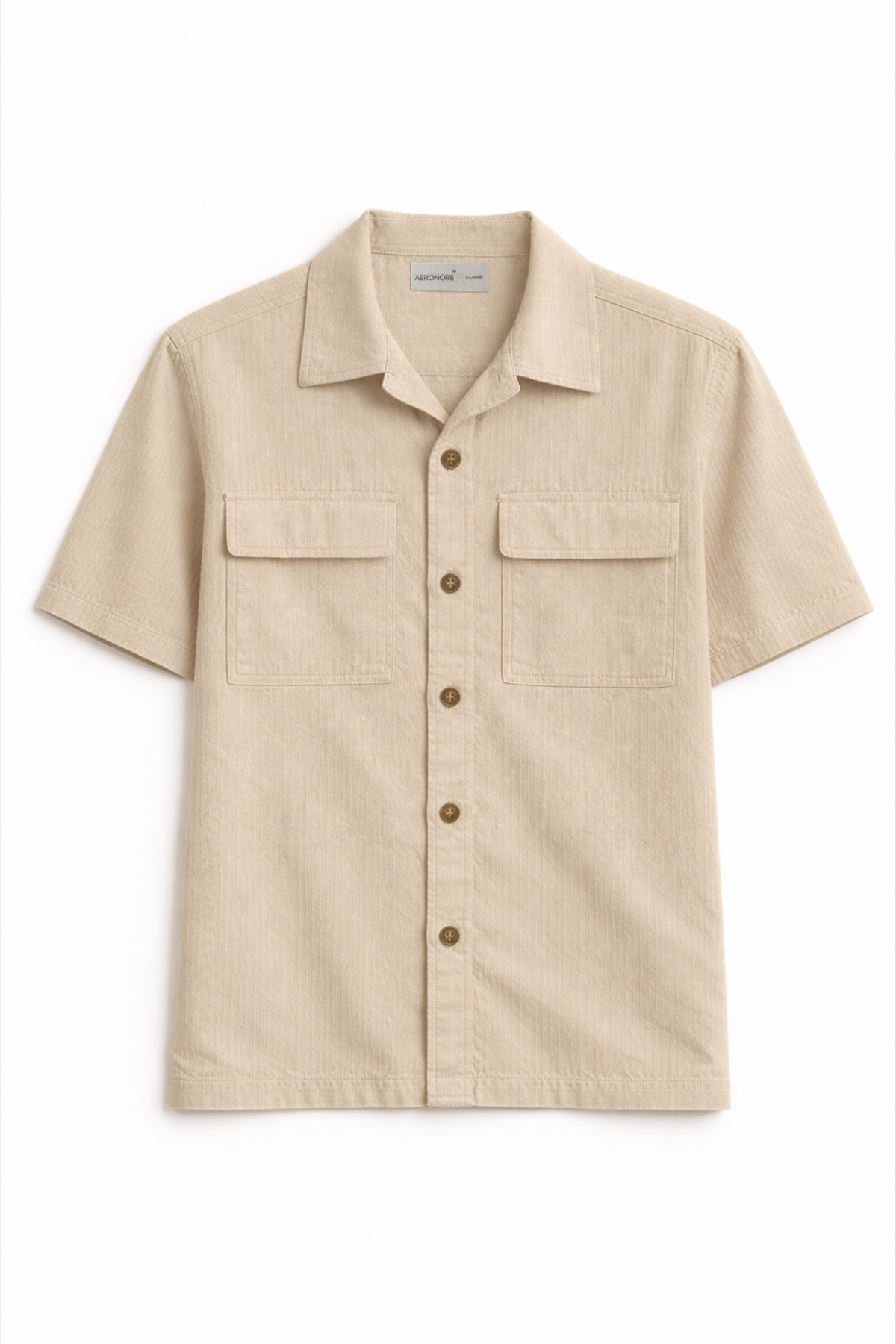 Cotton Twill Double Pocket Cuban Shirt – White Sand