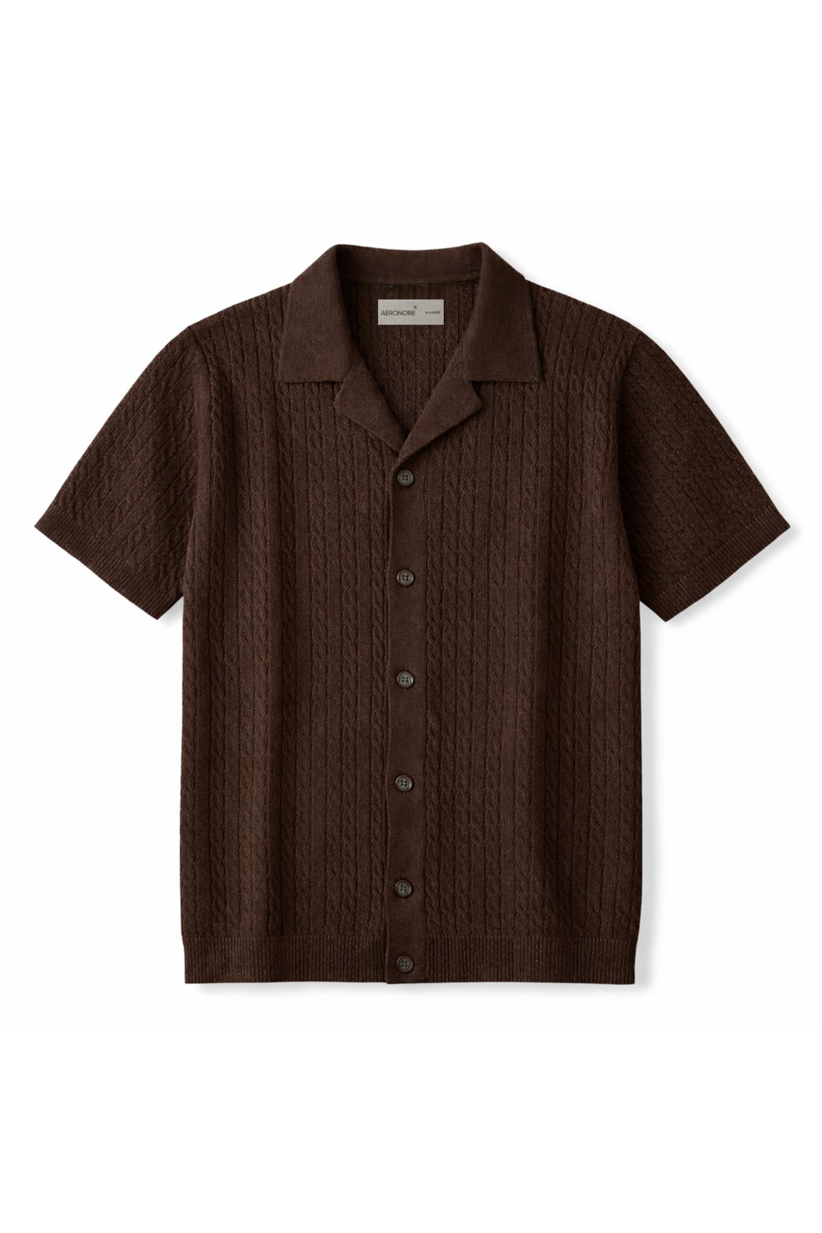 Cotton Cable Knit Cuban Collar Shirt – British Tan