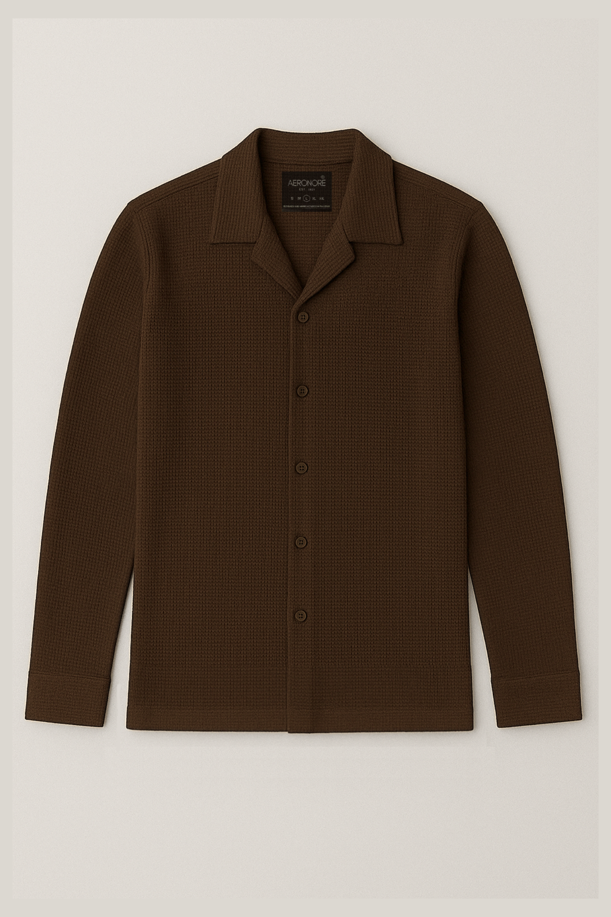 Waffle Knit Resort Collar Full Shirt - British Tan