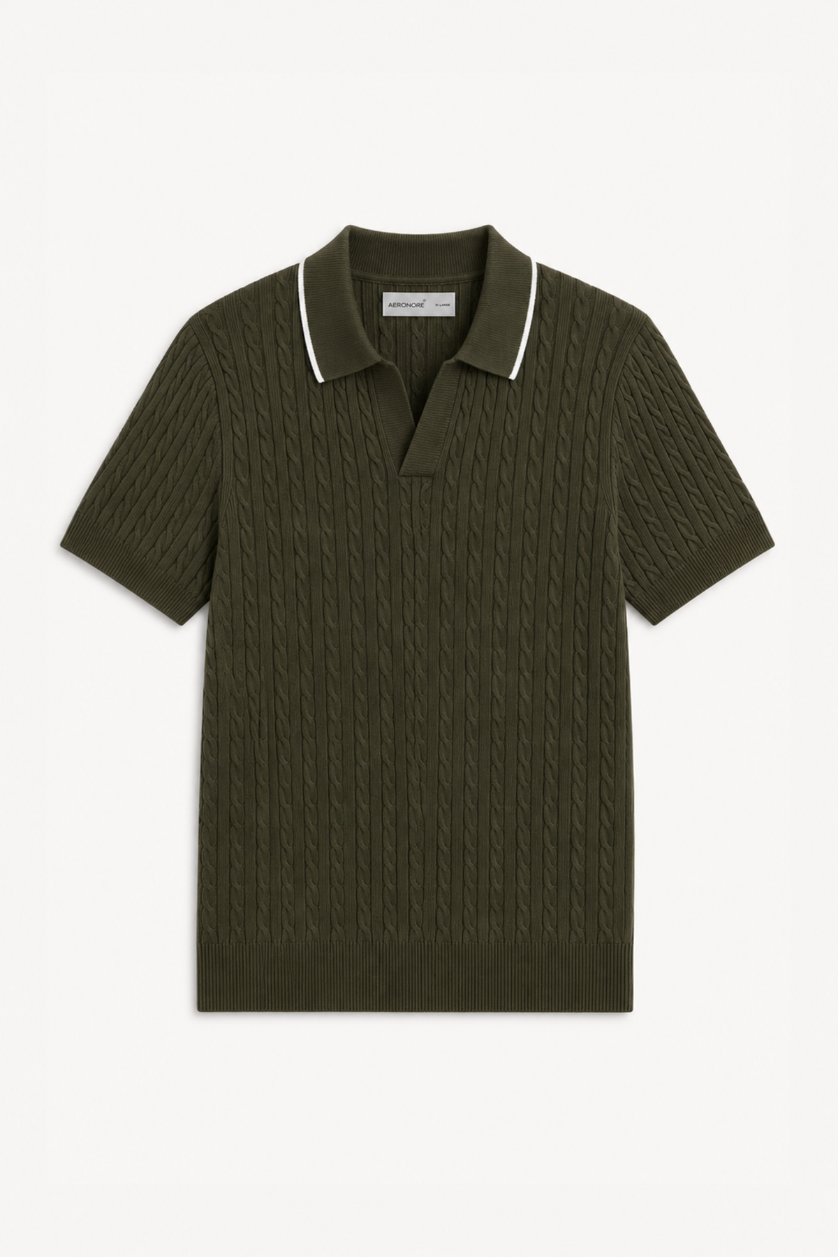 Cotton Cable Knit Polo - Olivewood