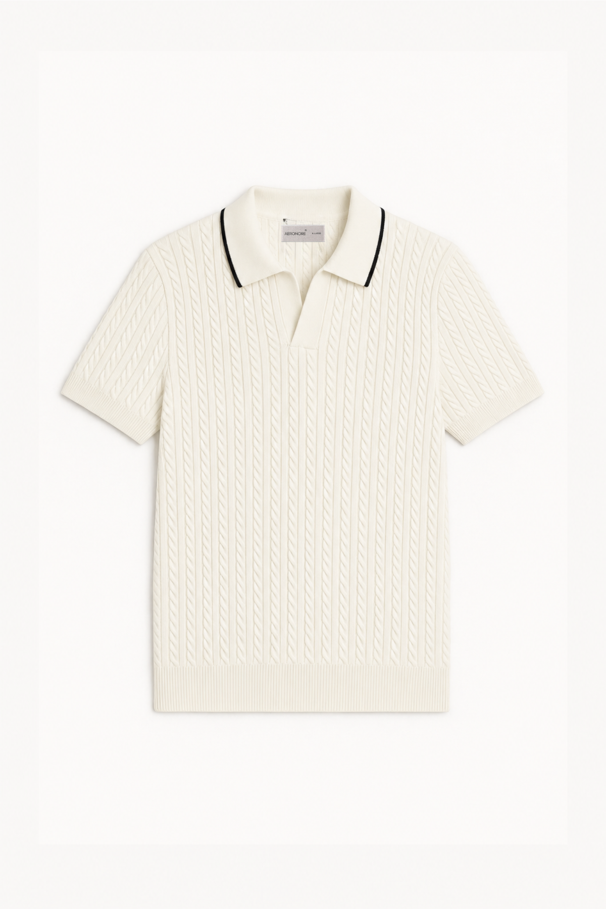 Cotton Cable Knit Polo - Ivory