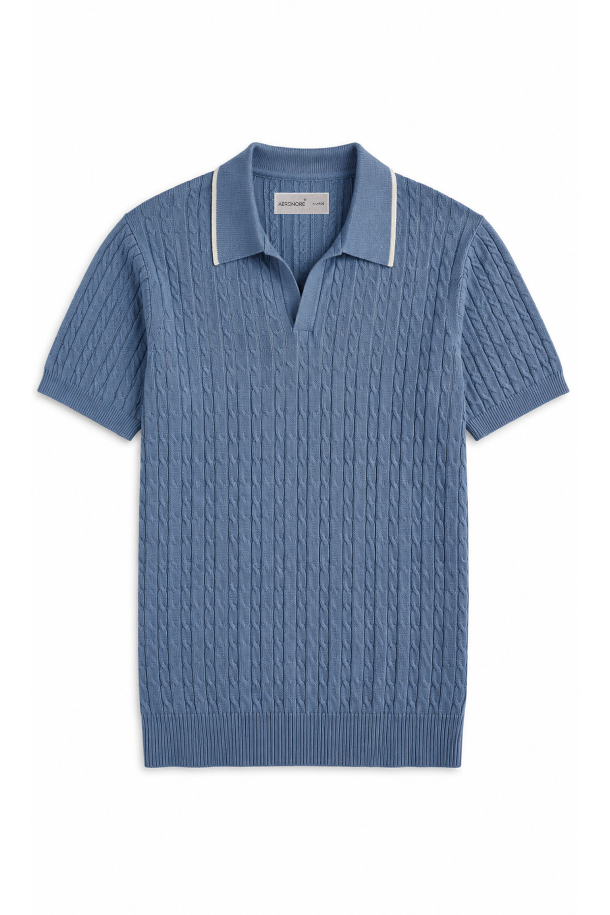 Cotton Cable Knit Polo - Coastal Blue