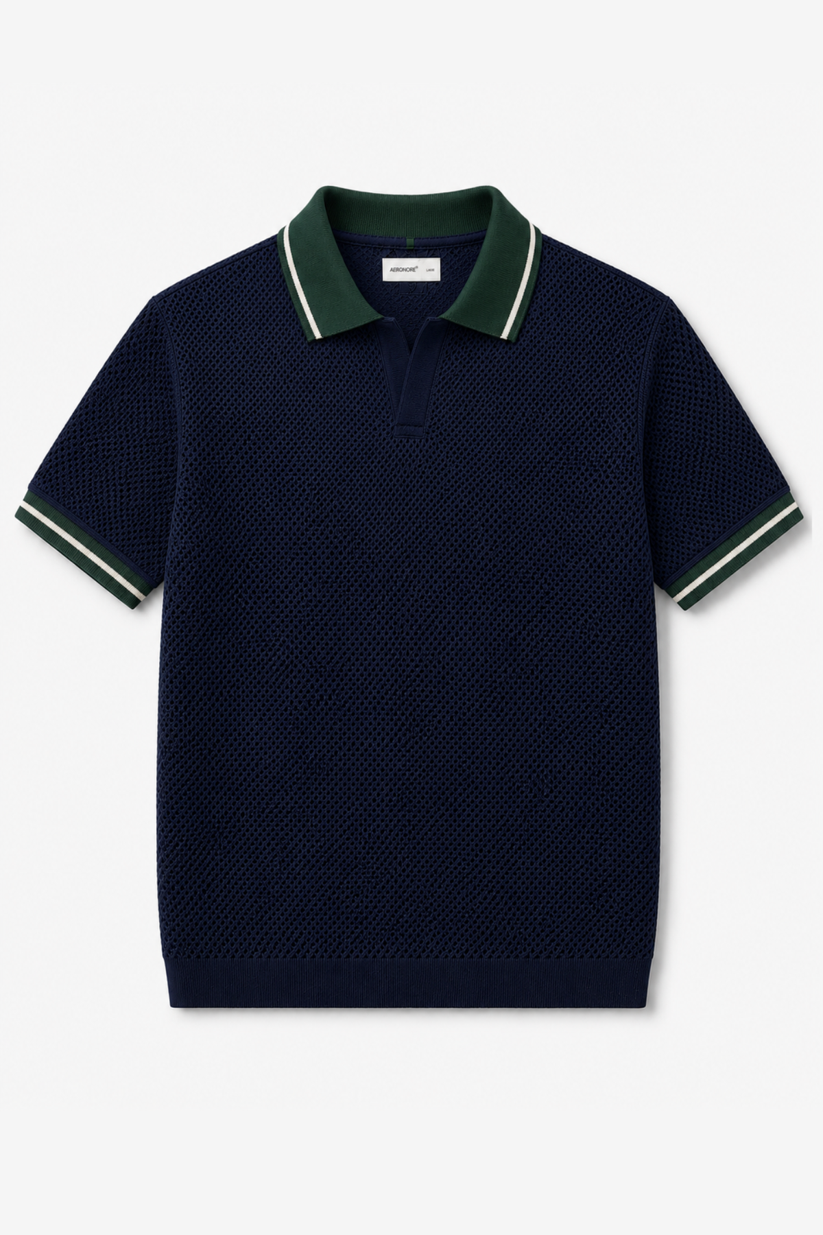 Jacquard Mesh Knit Polo - Navy Forest