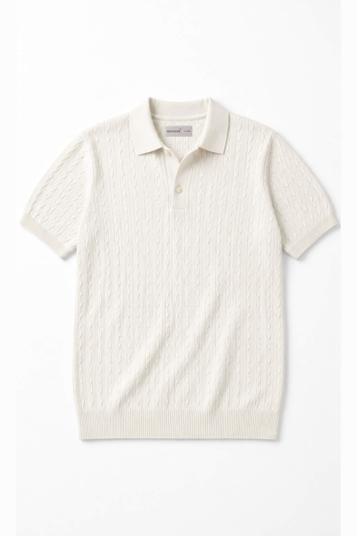 Cotton Cable Knit Polo - Washington White