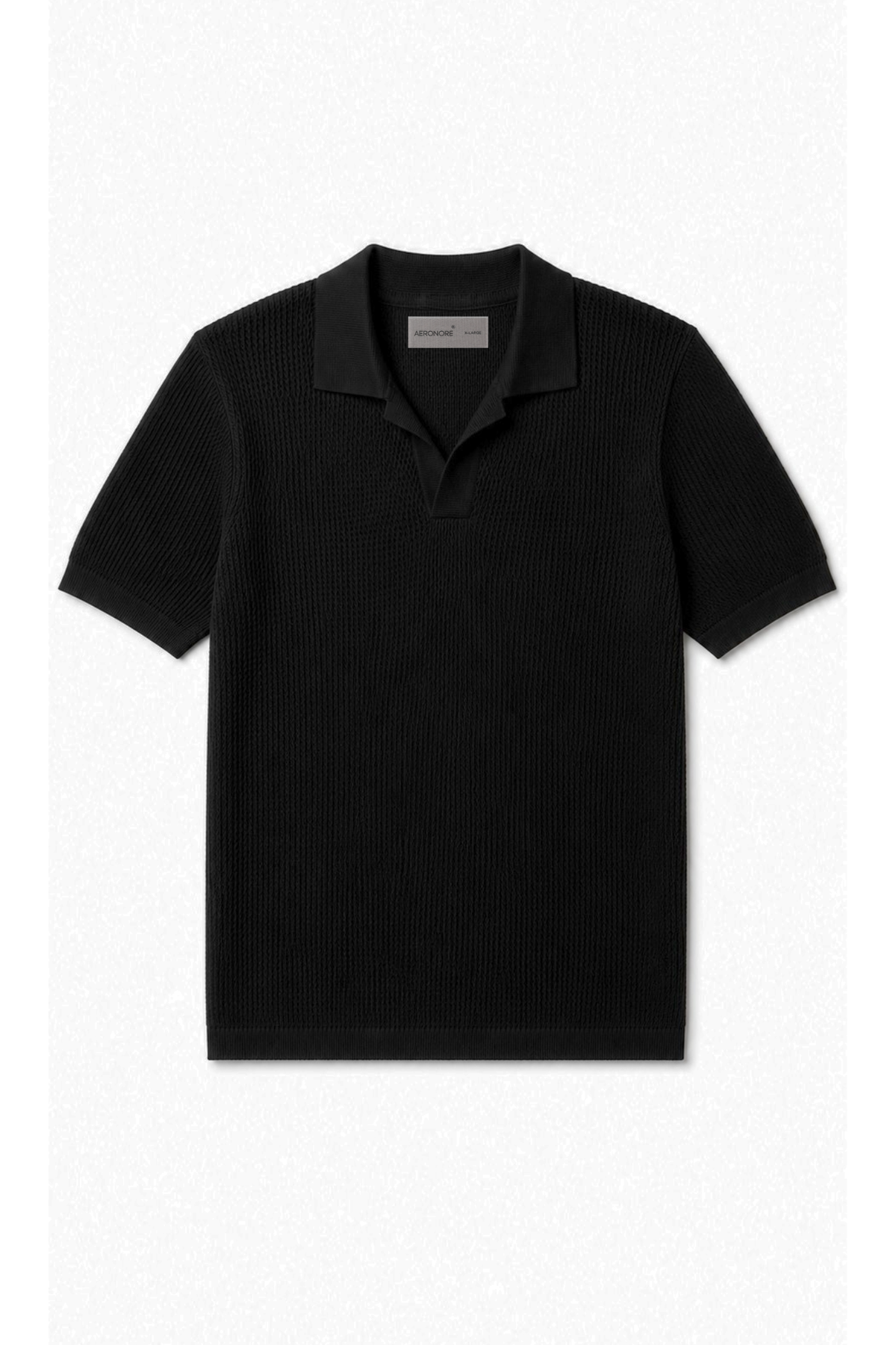 Cotton Textured Knit Polo - Midnight Black