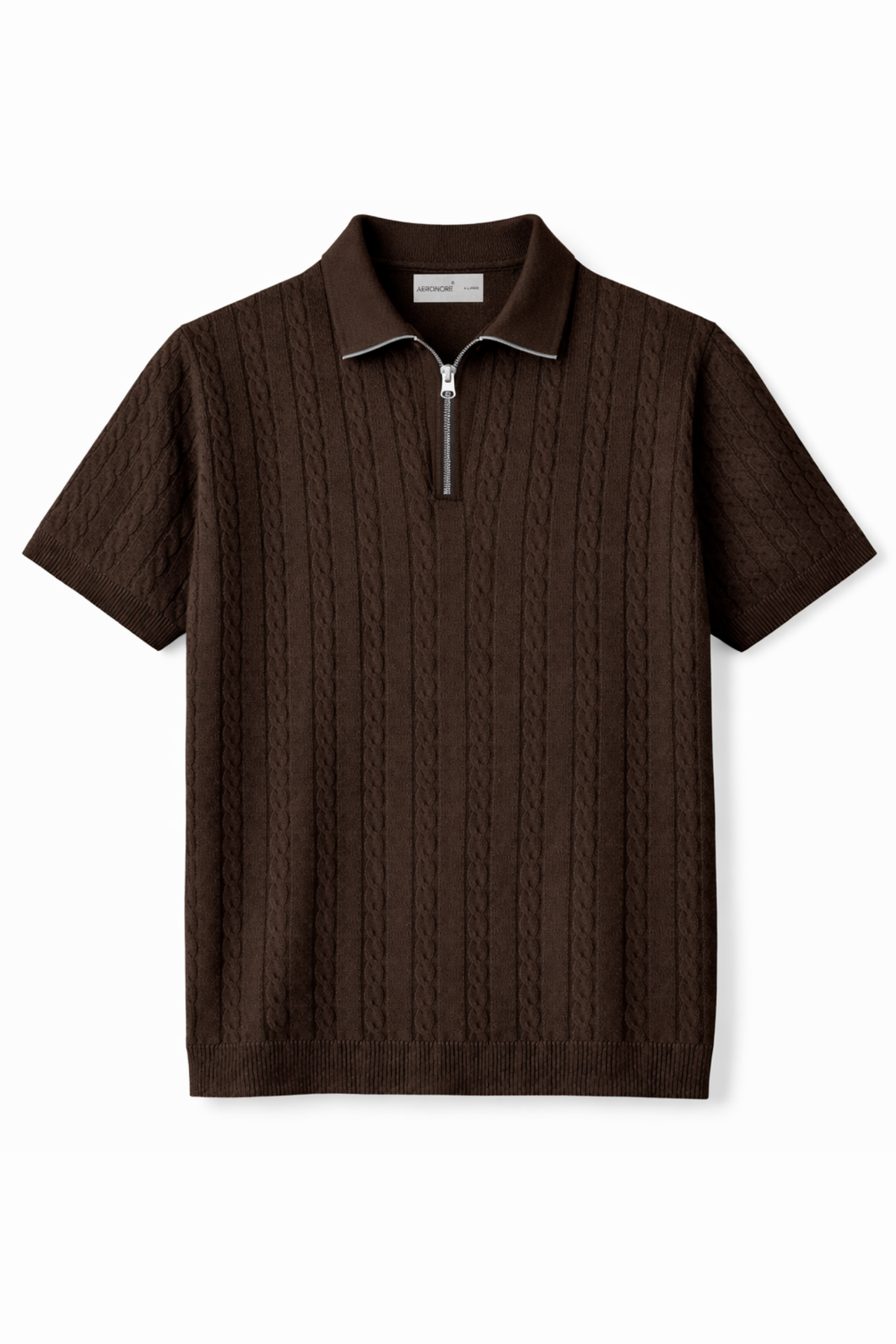 Cotton Cable Knit Half-Zip Polo – Espresso