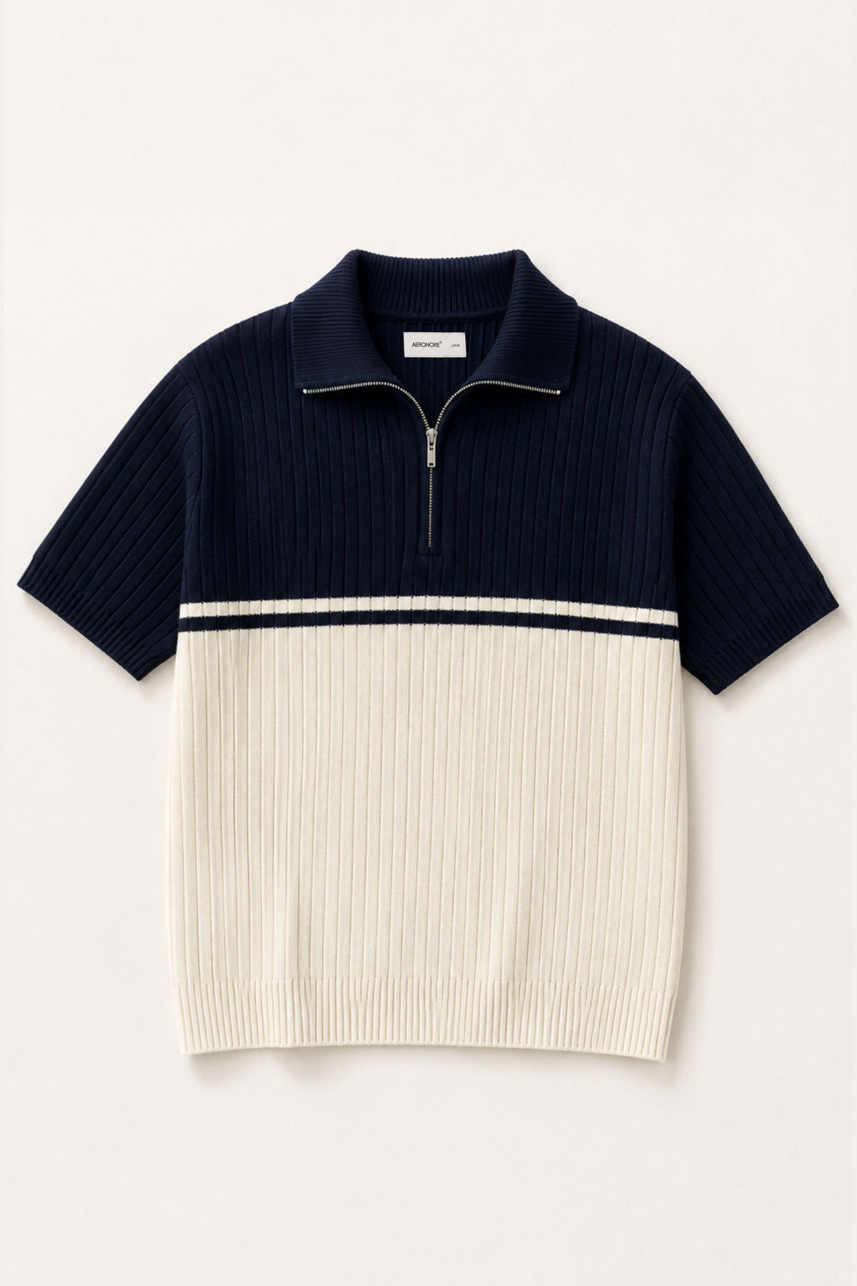 Cotton Vertical Knit Zip Polo - Oxford
