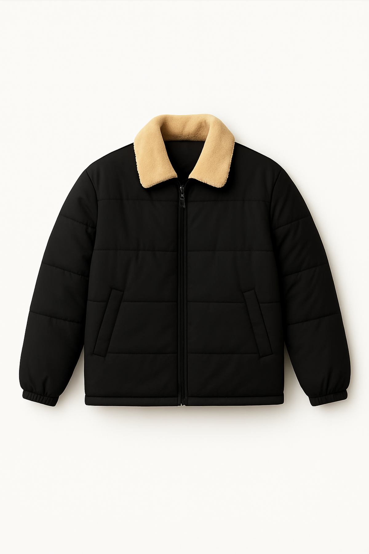 Sherpa Fur Puffer Jacket - Midnight Black