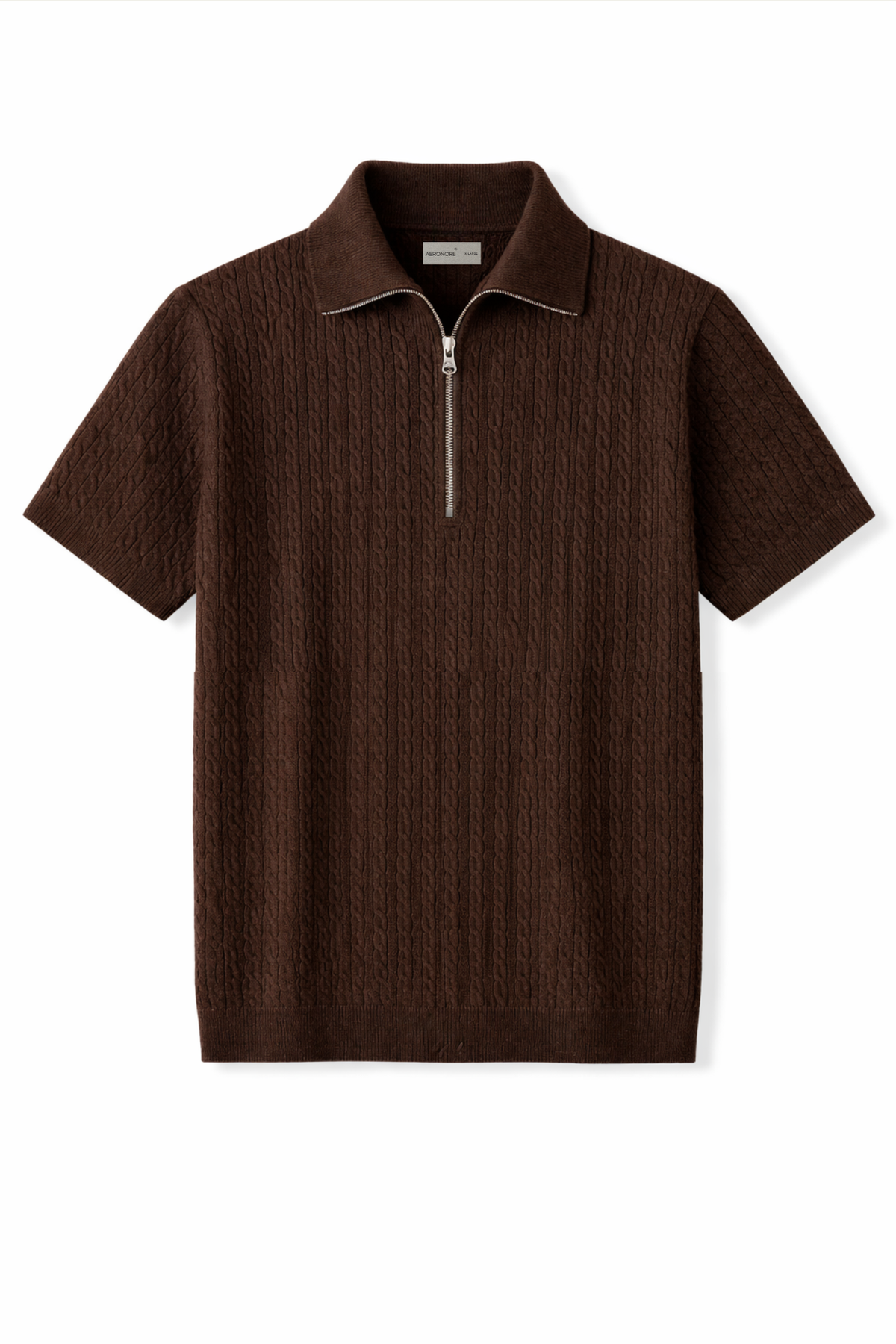 Cotton Cable Knit Half-Zip Polo – Espresso
