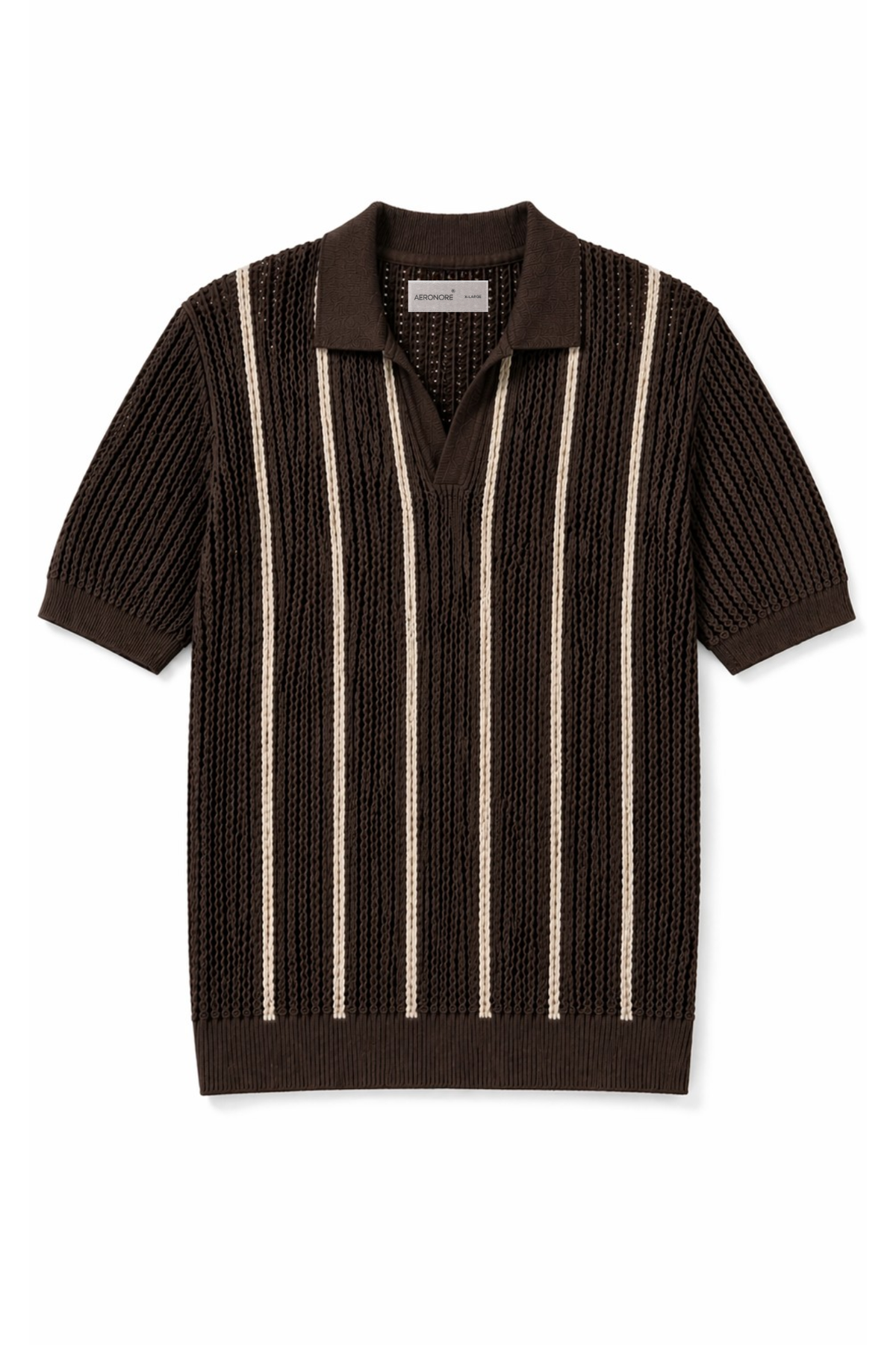 Cotton Mesh Vertical Stripe Polo - British Tan