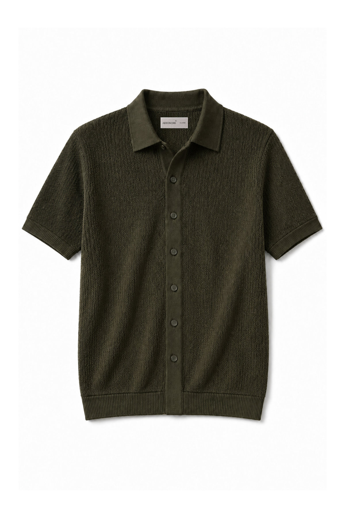 Cotton Textured Knit Button Shirt – Olive