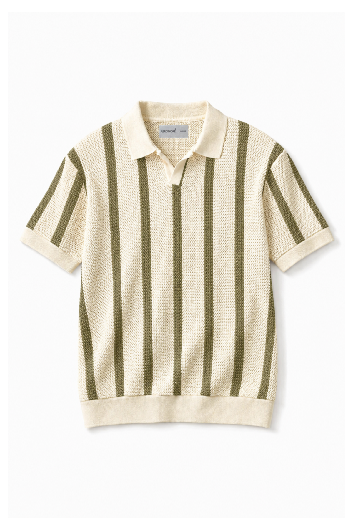 Cotton Vertical Stripe Knit Polo – Olive Mist