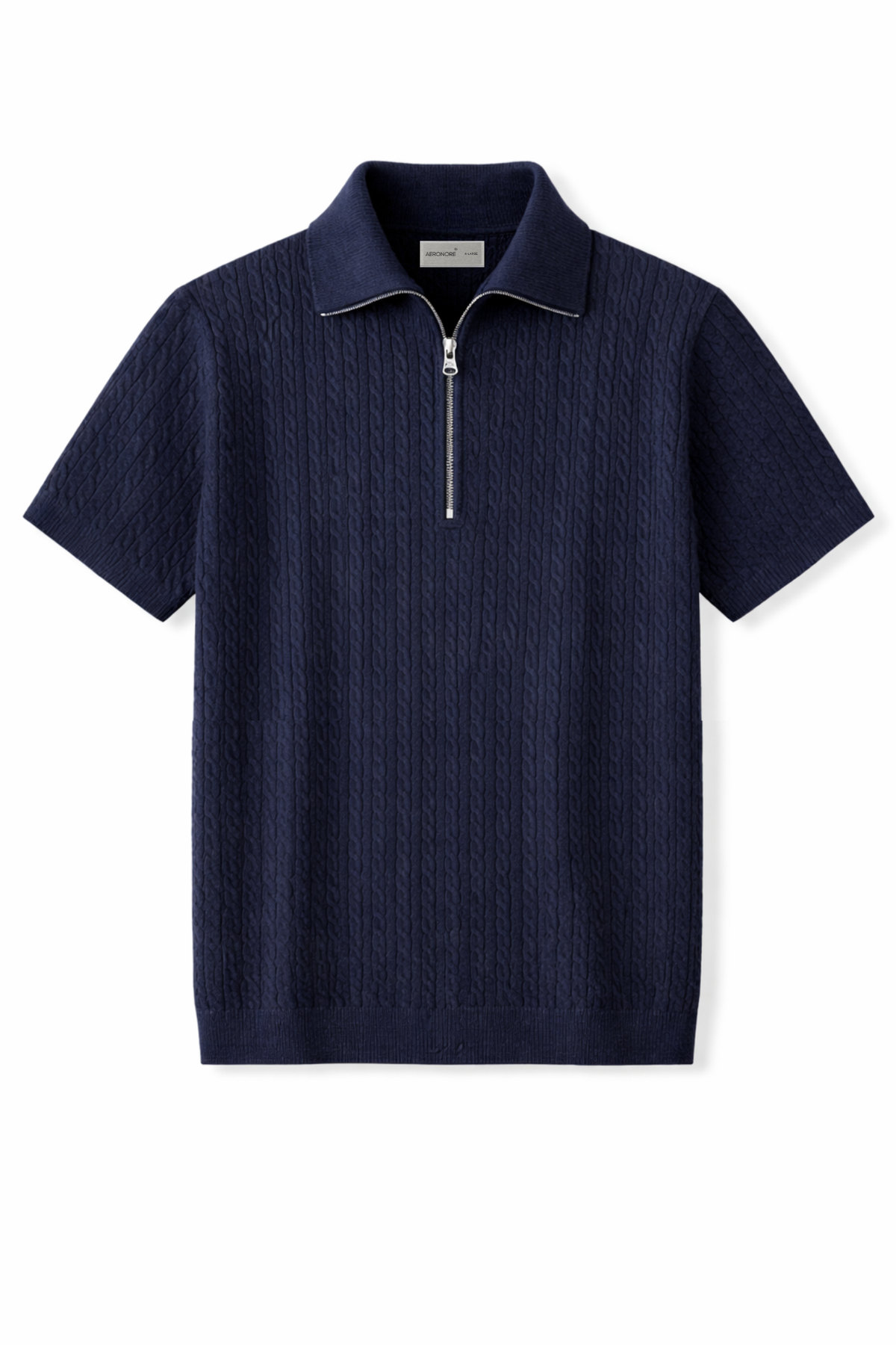 Cotton Cable Knit Half-Zip Polo – Royal Navy