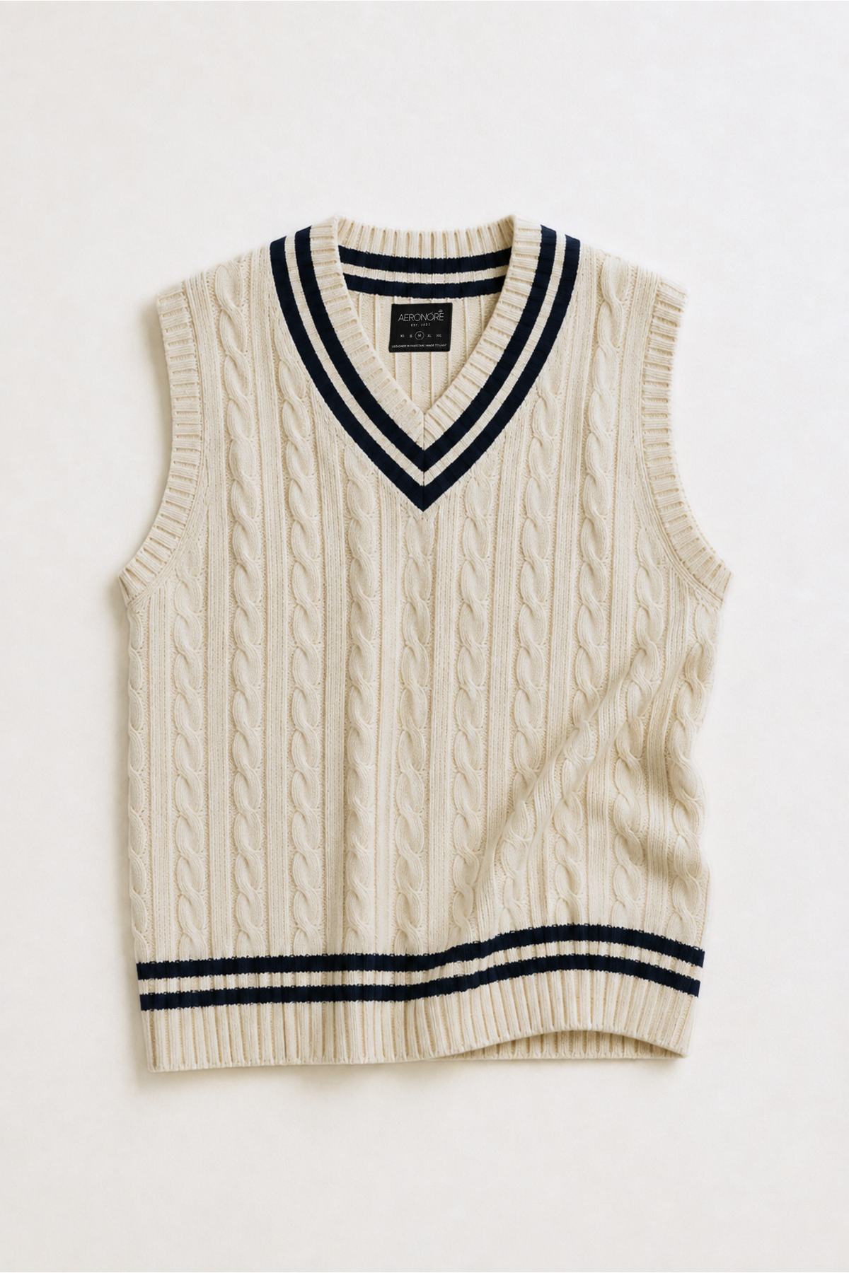 Wool Sleeveless Cable Knit Cricket Sweater - Ivory