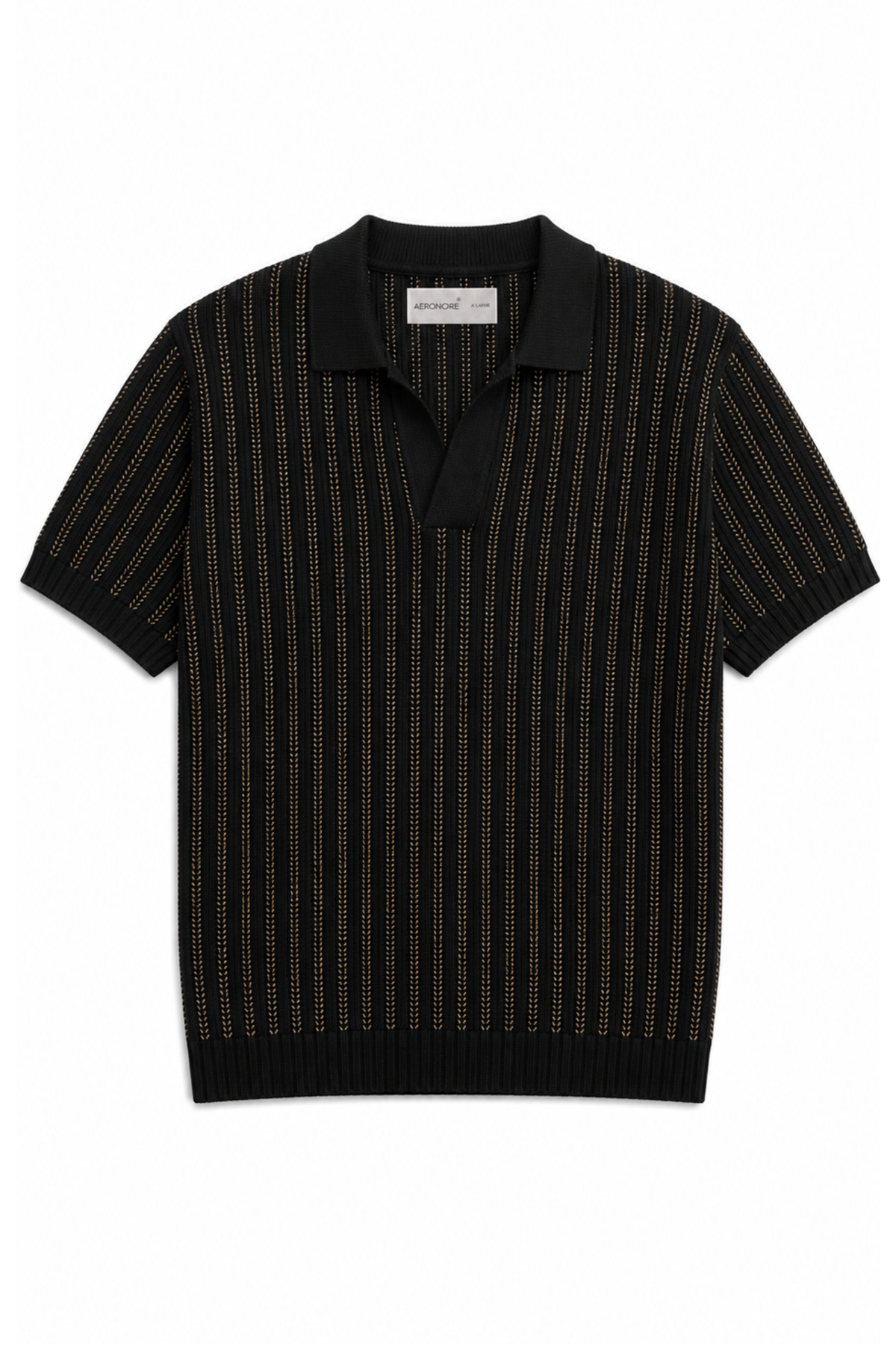 Cotton Vertical Knit Polo - Noir