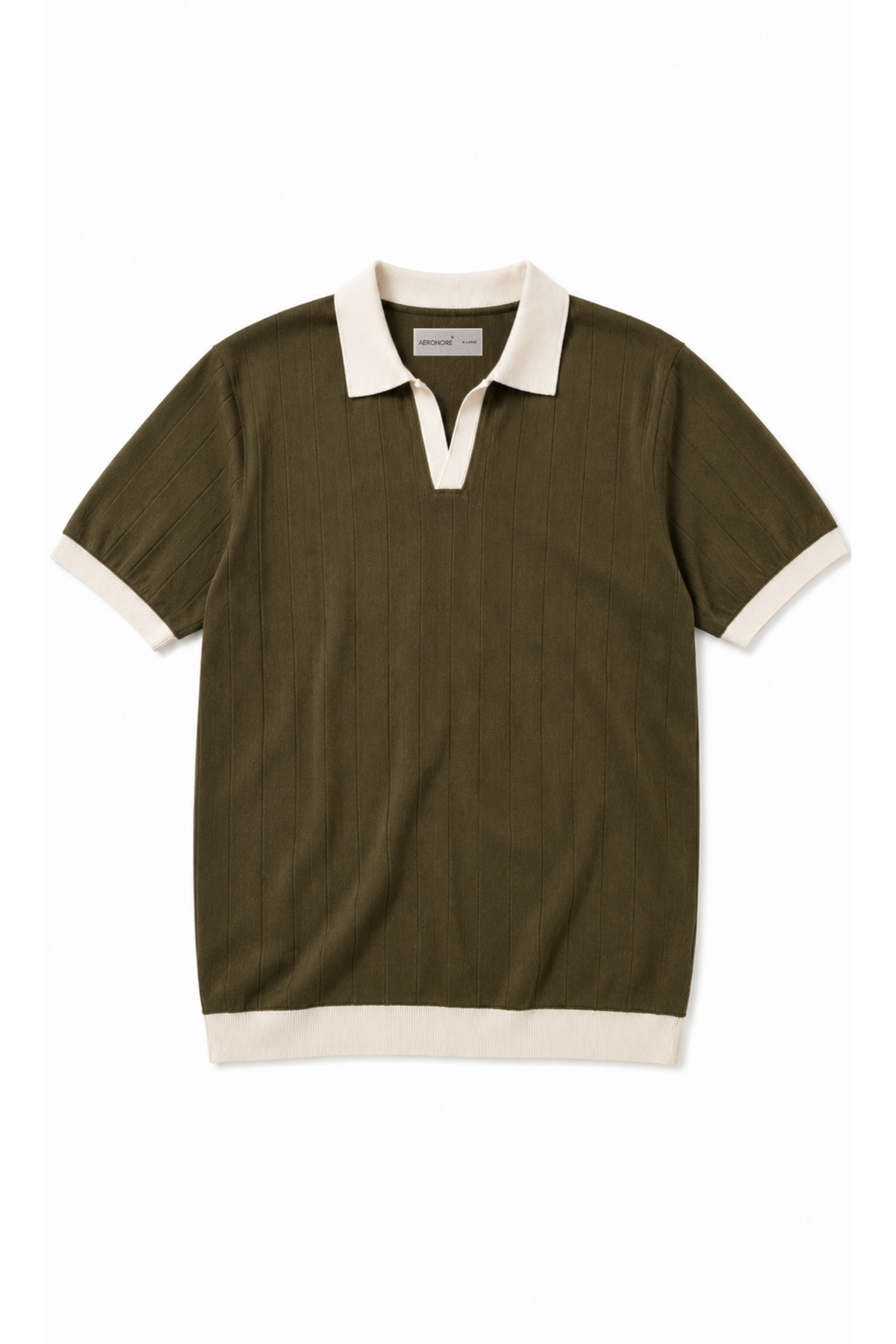 Vintage Knit Drop Needle Polo – Olive