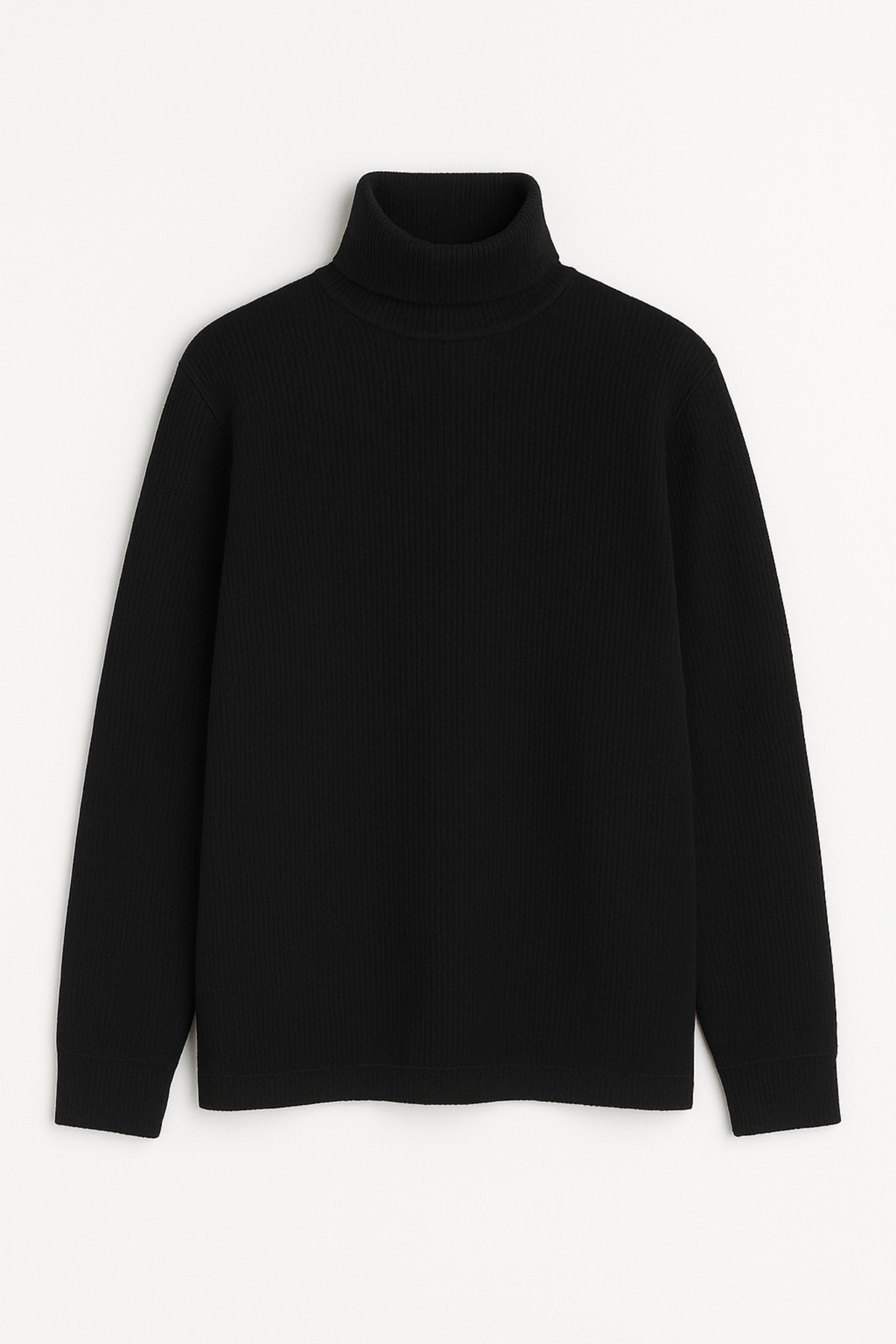 Rib Cotton Turtleneck - Midnight Black