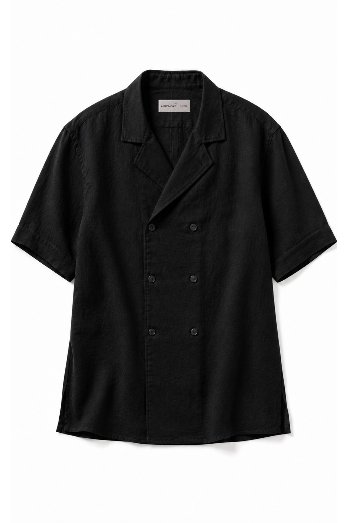 Irish Linen Double-Breasted Shirt – Midnight Black