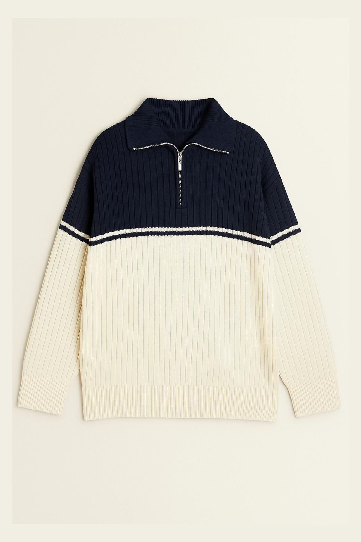 Wool Half-Zip Vertical Knit Sweater - Oxford