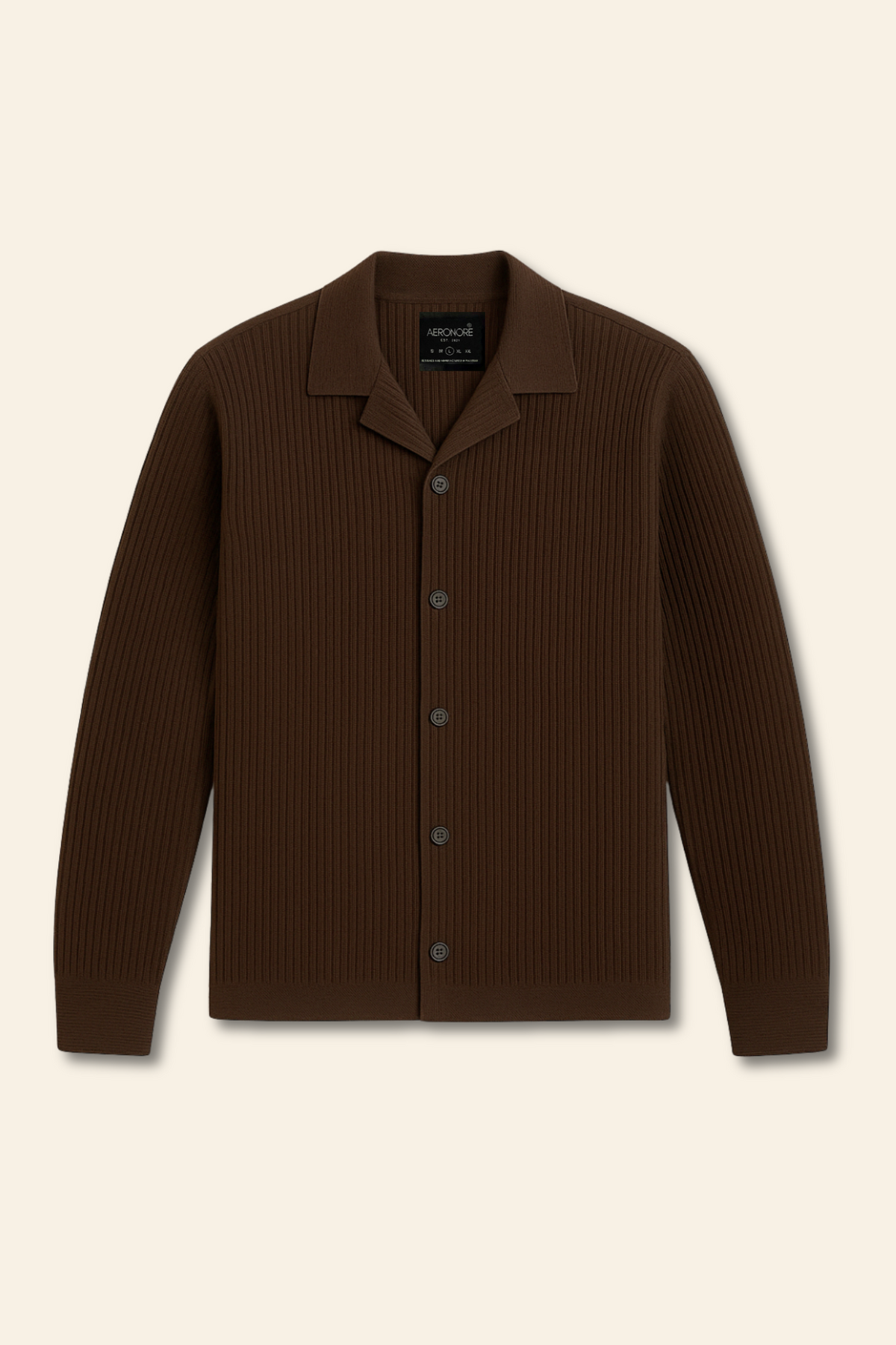 Ottoman Textured Resort Collar Full Shirt - British Tan