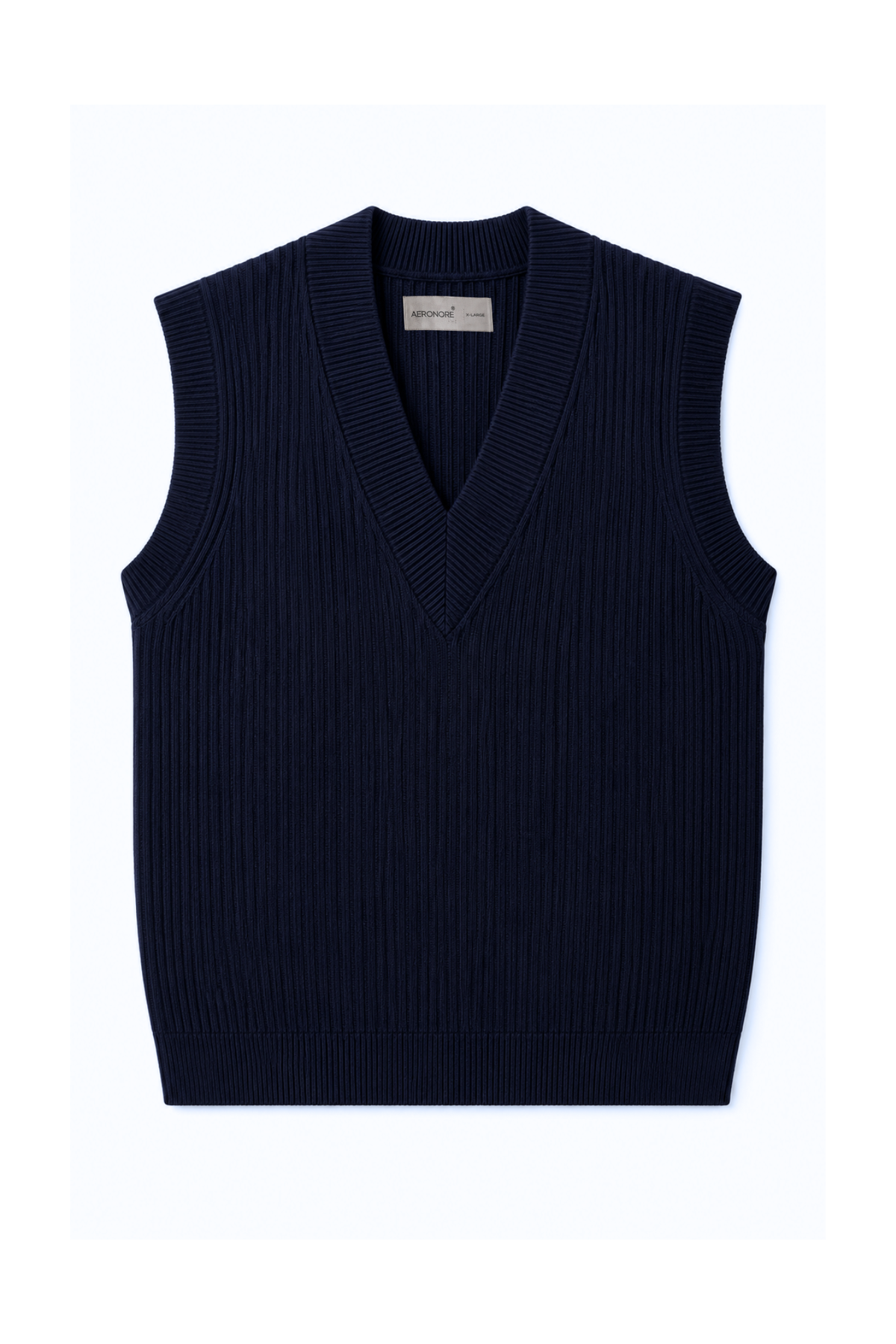 Wool Cotton Ribbed Sweater Vest – Deep Navy