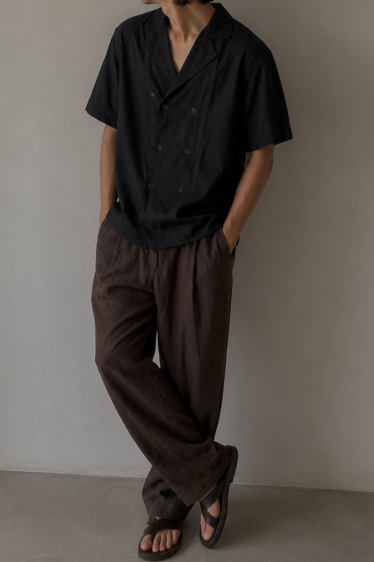 Irish Linen Double-Breasted Shirt – Midnight Black