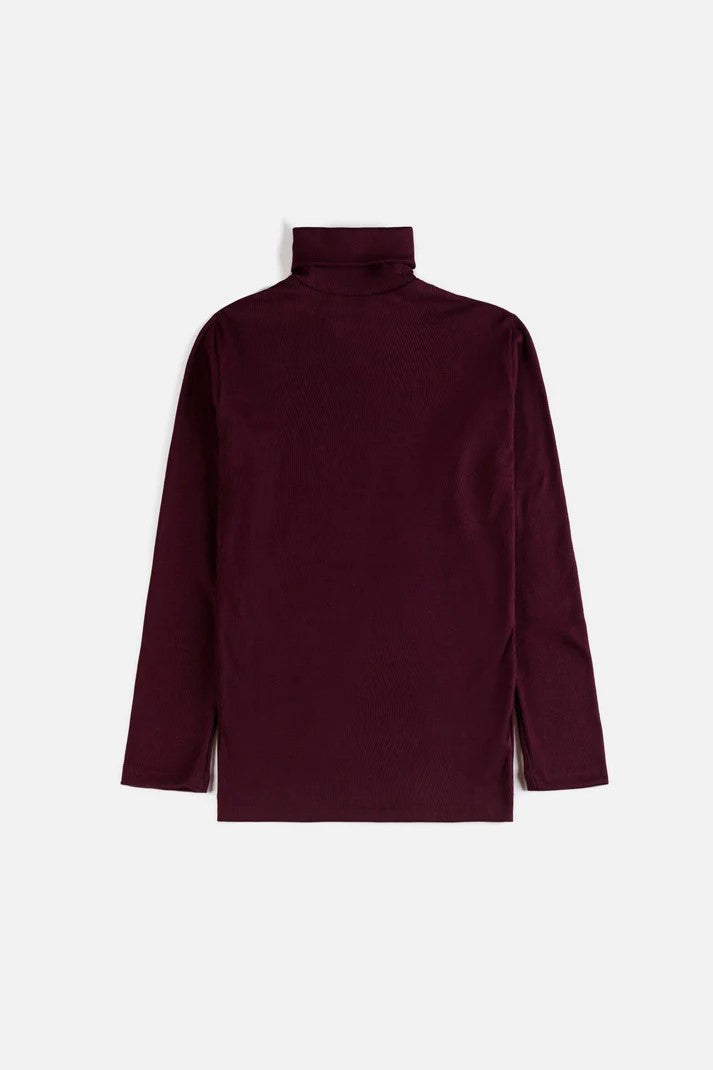 Rib Cotton Turtleneck - Maroon